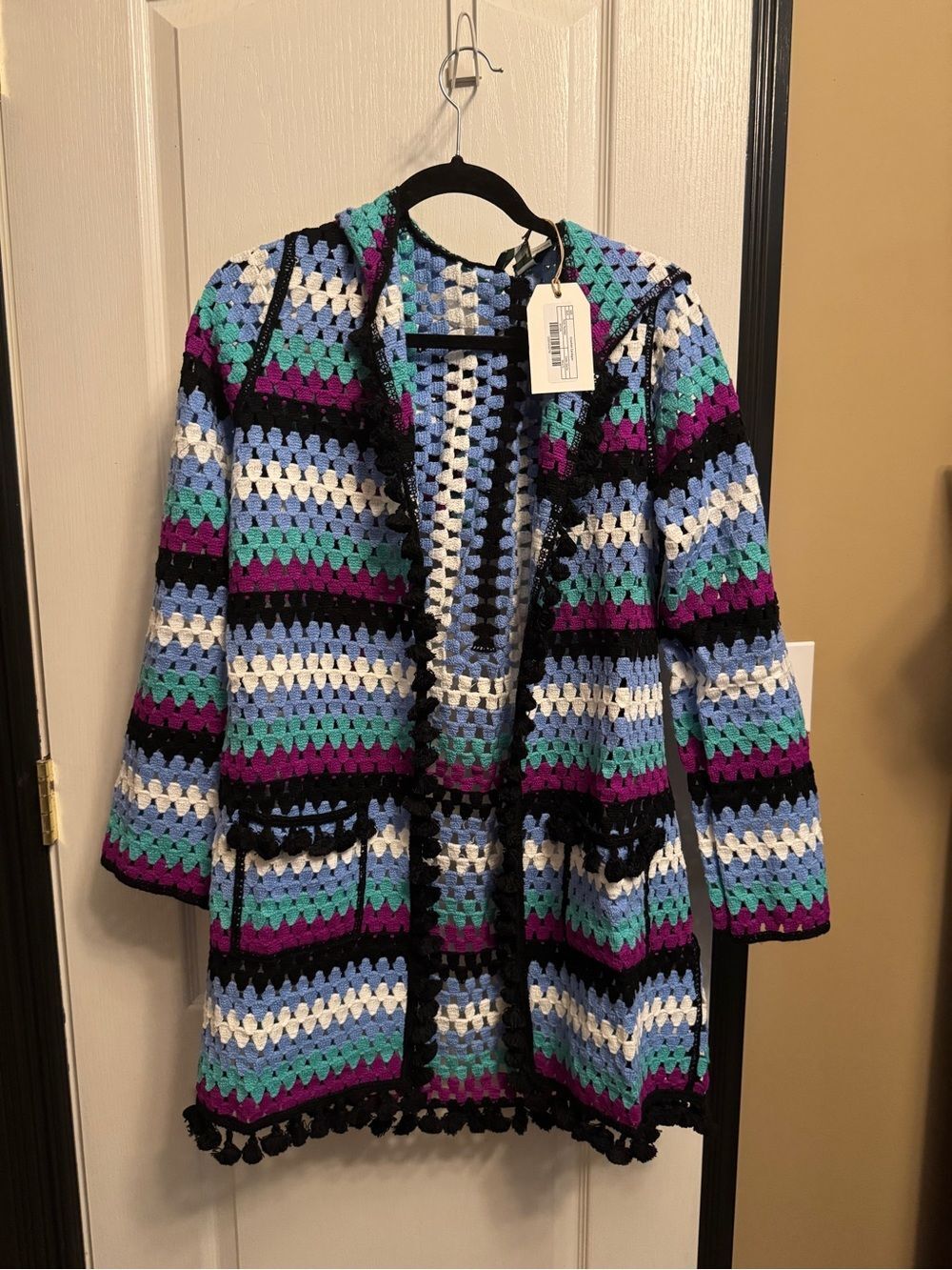Free the Roses Crochet Open Cardigan - Black, White, Purple, Teal, Blue - Anthro